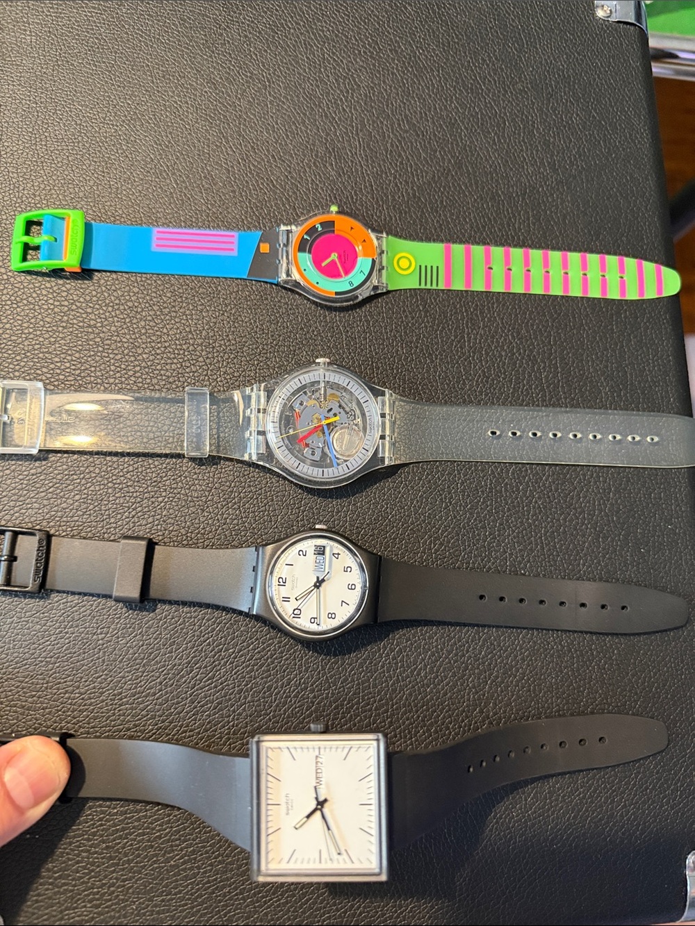Swatch Green, Blue, Orange & Clear Strap Watch Set